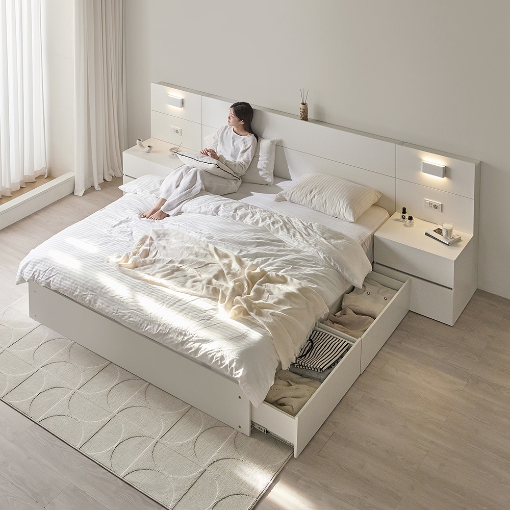 그윽한 선유 원목형 LED 빅수납 호텔 침대 프레임 SS/Q/LK