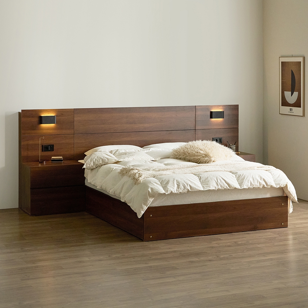 그윽한 선유 원목형 LED 빅수납 호텔 침대 프레임 SS/Q/LK