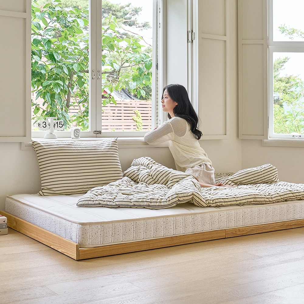 하루의 선유 애쉬 원목 무헤드 저상형 매트리스 깔판 침대 프레임 S/SS/Q