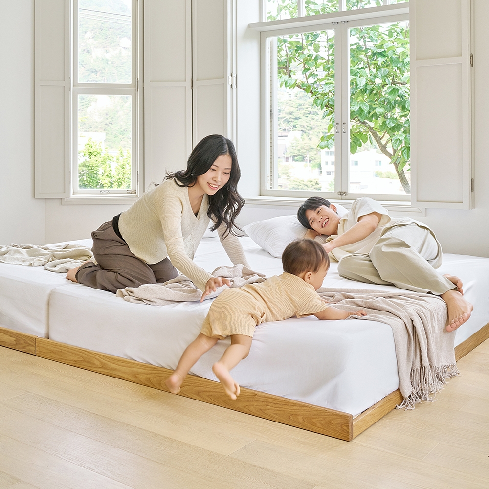 하루의 선유 애쉬 원목 무헤드 저상형 매트리스 깔판 침대 프레임 S/SS/Q