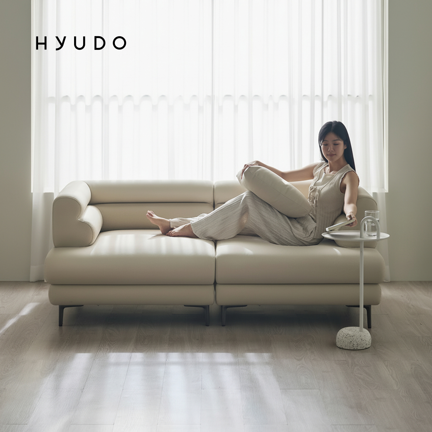 지정일배송ㅣ시간의 동백 1920 모듈형 3인용 천연 면피 가죽 소파 (쿠션증정)