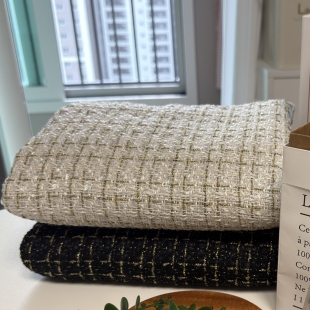 T661 탐나요 골드 메탈 트위드 원단 체크 무늬 패브릭 대폭 천