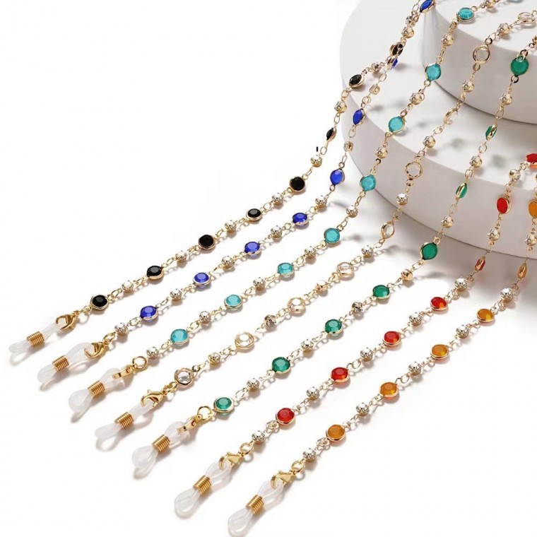 풀 크리스탈 컬러라인 마스크스트랩 안경줄 겸용 일회용마스크 패션목걸이 안경목걸이 마스크목걸이