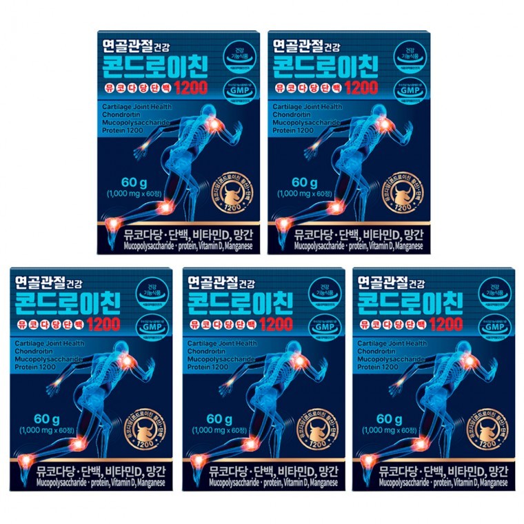 연골관절건강 콘드로이친 뮤코다당단백1200 60정 X 5개 ( 뮤코다당단백 비타민 D 망간)
