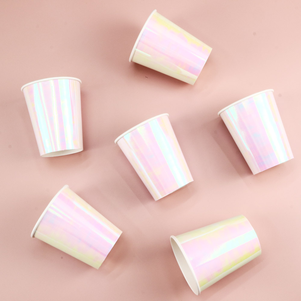 파티일회용접시 홀로그램 핑크 컵