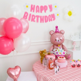 홈 파티 용품 데코 핑크 곰돌이 생일 파티 세트 장식 소품