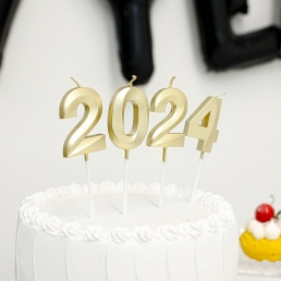 2024 메탈 숫자 초 홈 파티 데코 용품 신년 연초