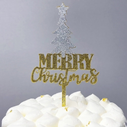 크리스마스 토퍼 실버 트리 글리터 장식 기념일 홈 파티 소품 데코 용품 케이크