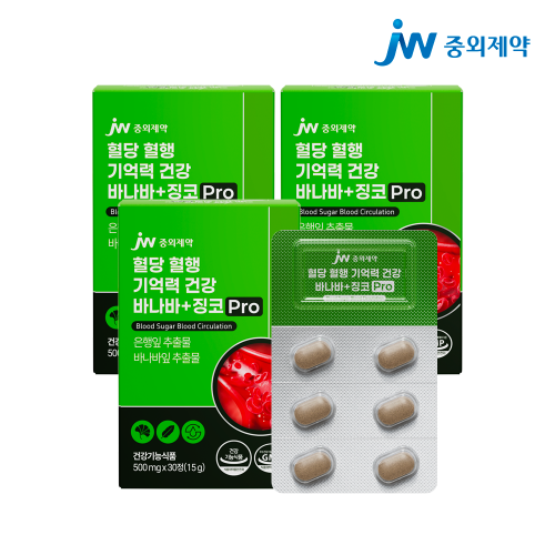 JW중외제약 혈당 혈행 기억력 건강 바나바+징코 Pro 30정 x 3박스 (3개월분)