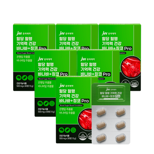 JW중외제약 혈당 혈행 기억력 건강 바나바+징코 Pro 30정 x 6박스