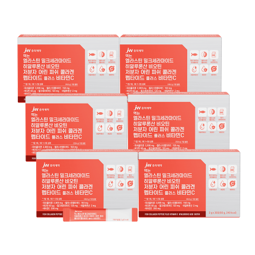 JW중외제약 먹는 엘라스틴 밀크세라마이드 히알루론산 비오틴 저분자 어린 피쉬 콜라겐 펩타이드 플러스 비타민C 30포 x 6박스