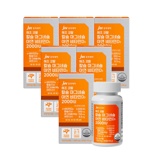 JW중외제약 해조 코랄 칼슘 마그네슘 아연 비타민D3 2000IU 90정 x 6박스 칼마디