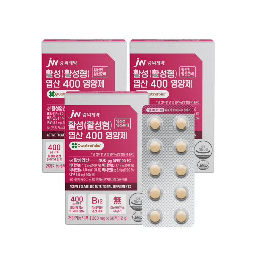 JW중외제약 활성(활성형) 엽산 400 영양제 60정 x 3박스