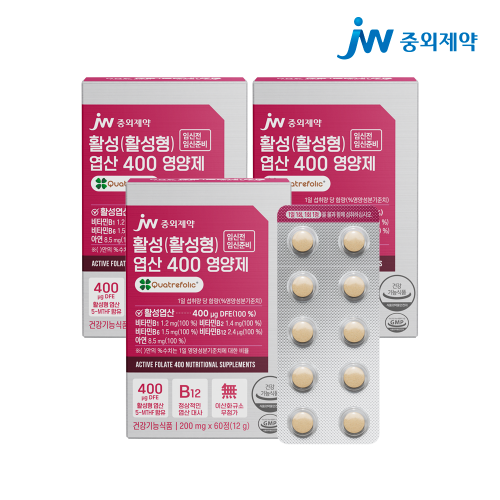 JW중외제약 임산부 위한 활성(활성형) 엽산 400 영양제 60정 x 3박스