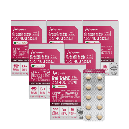 JW중외제약 활성(활성형) 엽산 400 영양제 60정 x 6박스
