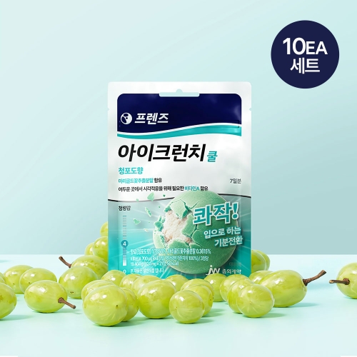 [패밀리전용] JW중외제약 프렌즈 아이크런치 쿨 민트캔디 (2단계) 청포도향 20g 파우치 x 10개세트
