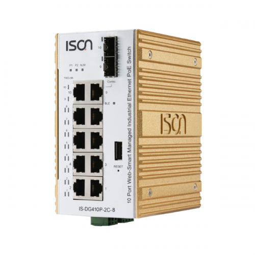 ISON IS-DG410P-2C-8 10-ports Full Gigabit Din-Rail Web-Smart managed Layer 2 PoE Switch
