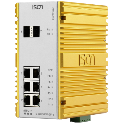 ISON IS-DG508P-2F-4 8-ports Din-Rail Managed Layer 2/4 Industrial PoE Switch