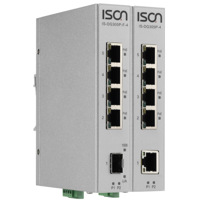 ISON IS-DG305P-F-4  Industrial 5 port Gigabit Layer 2 unmanaged PoE Ethernet Switch, 4 PoE af/at, 1G SFP Slot