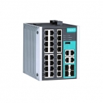MOXA 목사EDS-528E-4GTXSFP-LV-T Managed Gigabit Ethernet switch with 24 10/100BaseT(X) ports, 4 10/100/1000BaseT(X) or 100/1000BaseSFP ports, dual 12/24/48/-48 VDC power inputs, -40 to 75°C operating temperature
