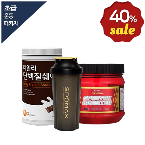 [스포맥스] [초급운동패키지]스파르탄부스터350g + 데일리 단백질쉐이크 750g + 고급 쉐이커(500ml)