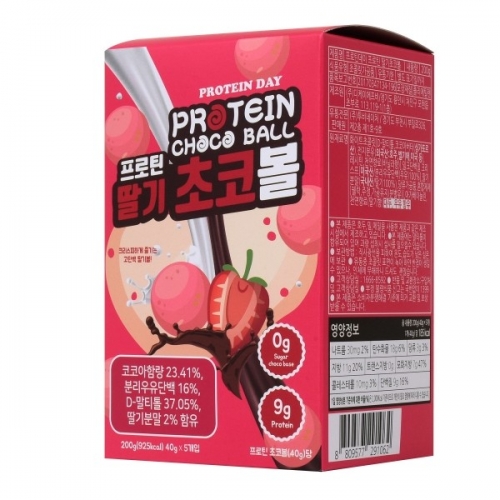 [프로틴데이] 무설탕 프로틴 초코볼 딸기맛 40g x 5봉