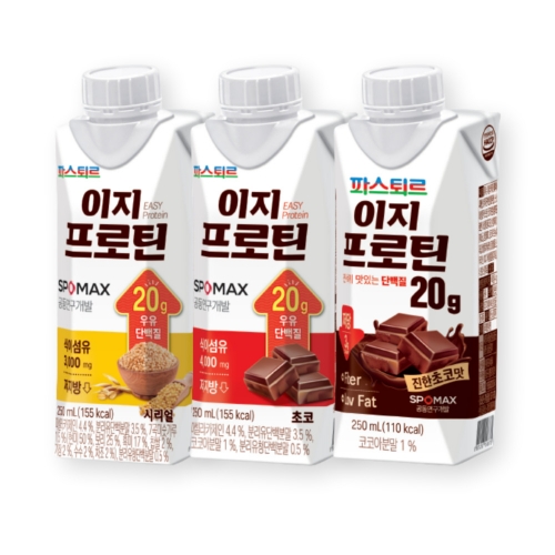 [파스퇴르 X 스포맥스] 이지프로틴 250ml 18팩 초코/시리얼/저당 LOWFAT 초코