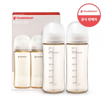 더블하트 모유실감 3세대 PPSU 모먼트 트윈팩 330ml 하루그레이(젖꼭지미포함)