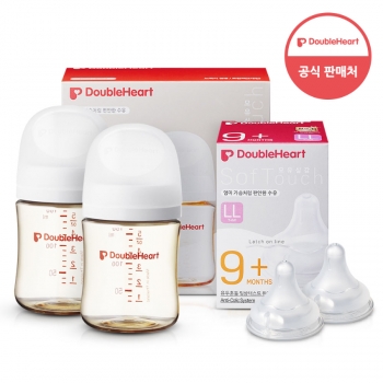 더블하트 모유실감 3세대 PPSU 젖병 베이직 트윈팩 160ml+젖꼭지 2개