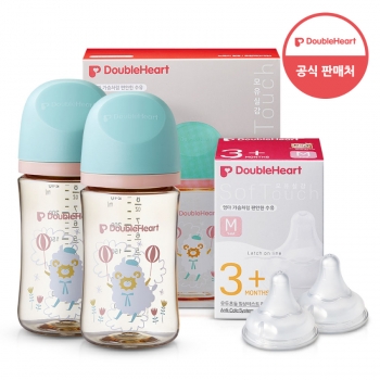 더블하트 모유실감 3세대 PPSU 젖병 디어프렌즈 트윈팩 240ml + 젖꼭지 2개