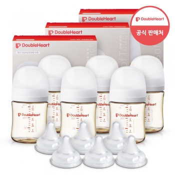 더블하트 모유실감 3세대 PPSU 젖병 베이직 트윈팩 160mlx3개+젖꼭지 6개