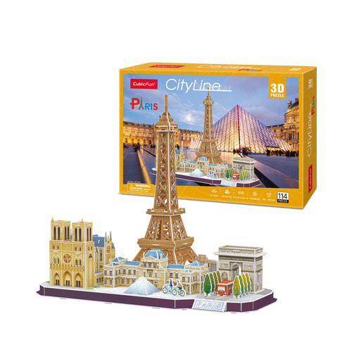 [큐빅펀] 시티 라인(City Line) - 파리 / 에펠탑, 개선문, 노틀담 성당, 루브르 박물관 / 3D퍼즐