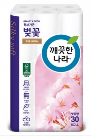 [선생님복지] [깨끗한나라] 3겹 데코 벚꽃 프리미엄 화장지 30롤