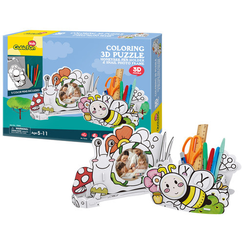 [큐빅펀] 컬러링3D 입체퍼즐 - 꿀벌 연필꽂이와 달팽이 액자 / 색칠하고 조립하는 입체퍼즐 / 선물용 퍼즐