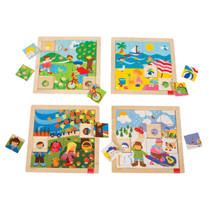날씨와 계절 학습퍼즐세트 (4종세트, 각 16조각) / 그림자퍼즐 / 유아퍼즐 / 바닥판의 그림을 보고 퍼즐을 맞춰요~!