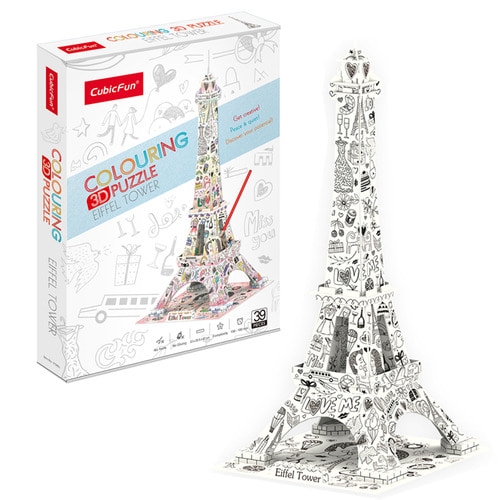 [큐빅펀]컬러링 3D퍼즐 시리즈 - 에펠탑 / 3D퍼즐  / 입체퍼즐 / 색칠하고 조립하는 입체퍼즐