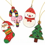 [에코키즈] 크리스마스 나무목걸이 - 7종세트/ 산타,루돌프,종,트리,눈사람,리본지팡이,선물상자 / 나무공작 목걸이