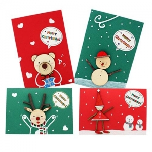 [에코키즈] NEW크리스마스카드 만들기 4종 (루돌프, 눈사람, 꼬마산타, 곰돌이) / 나무공작카드 / 에코카드