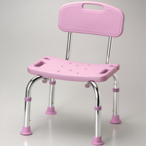 [실버용품] 샤워기 걸이식 어르신 목욕 보조의자 (등받이형) - 핑크색 / 등받이 부착 / 5단계 높이조절 / 샤워기 고정기능 / 어르신 목욕의자