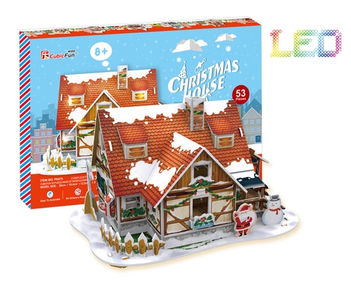 [큐빅펀] 크리스마스 하우스 / LED조명 입체퍼즐 / LED조명 3D퍼즐 / 크리스마스장식 LED 입체퍼즐 / 선물용 3D퍼즐