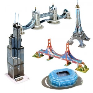 세계 유명 건축물 시리즈 1 - 미주/유럽 (시어스 타워, 금문교, 에펠탑, 독일뮌헨축구경기장, 타워 브리지) / 입체퍼즐 / 조립퍼즐