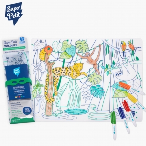 슈퍼쁘띠 실리콘 컬러링 매트-열대 밀림 아마조니아 (실리콘 손목밴드,안전 마커펜 5개)