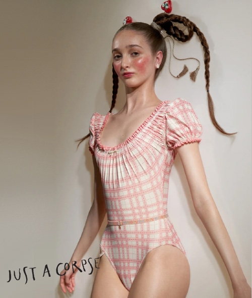 JAC - GINGHAM MAIDEN Puff Sleeve Leotard