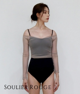 Soulier Rouge - Off-shoulder mesh tights top