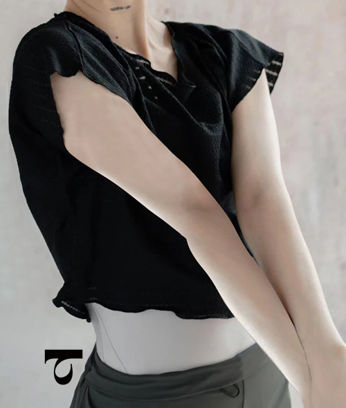 Typha - Batwing Sleeve Textured Dance Top