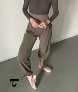 Typha - Drawstring Waist Ankles Elastic Fiber Warm-up Pants