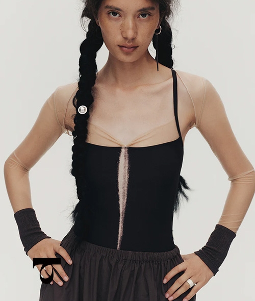 Typha - Nude Sheer Panelled Sleeve Shrug