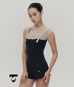 Typha - Gray-Black Suspender Playsuit