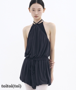 Toitoi - Halter Balloon Romper _ Midnight Charcoal