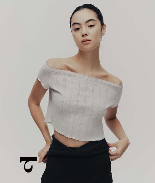 Typha - Faux Two-Piece Off-Shoulder Knit Top